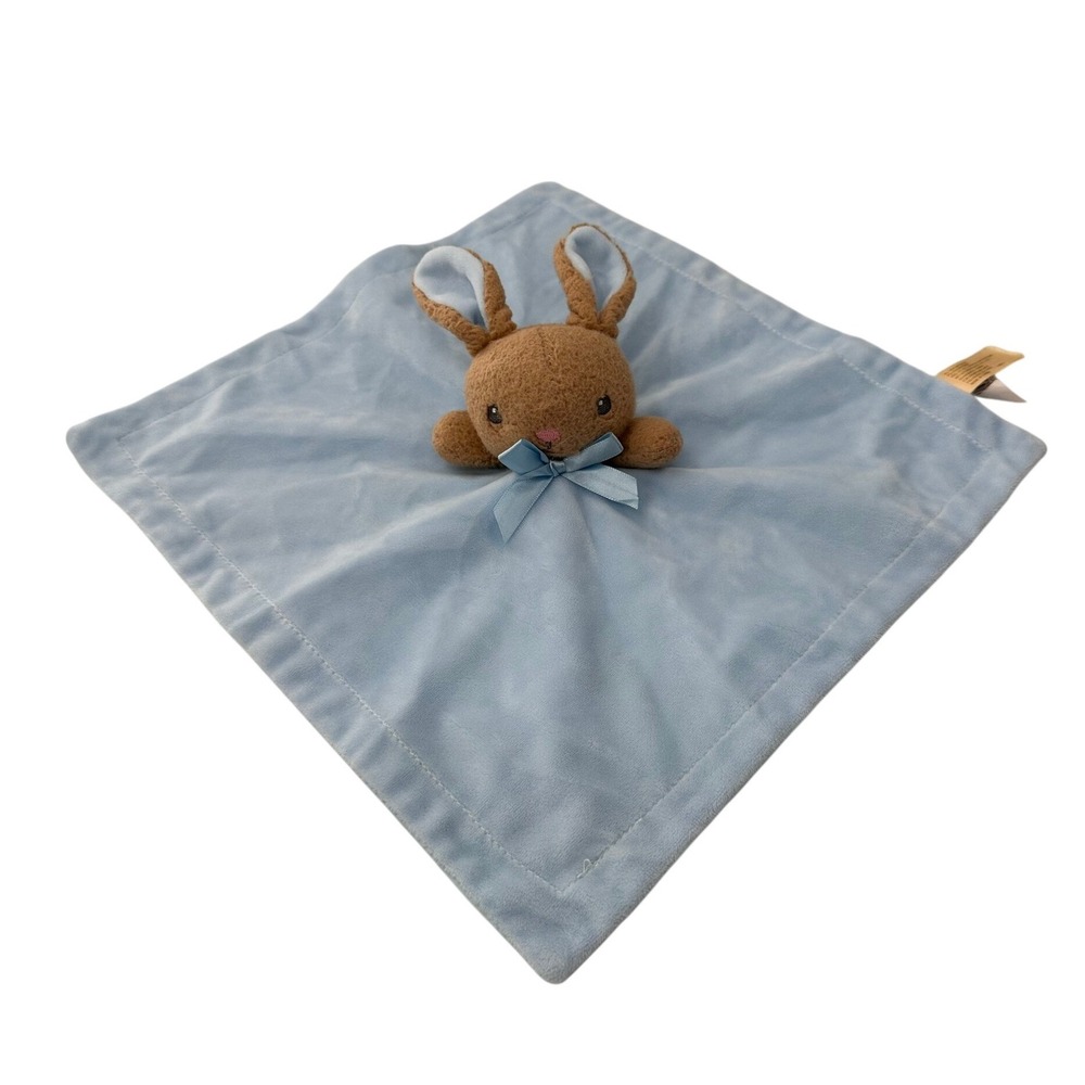 MTY International Bunny Lovey Security Blanket Blue Brown Plush Stuffed Animal